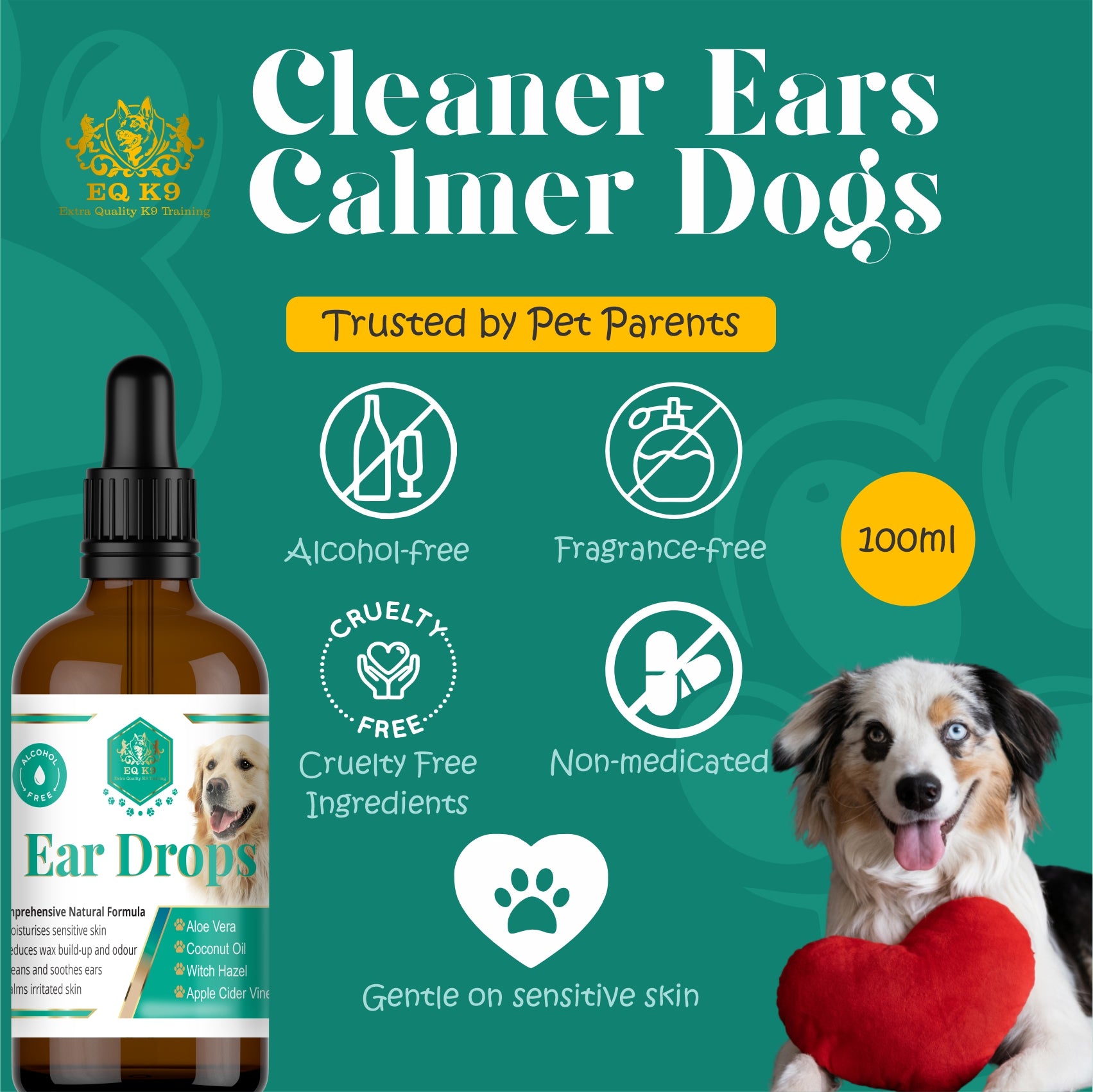 Natural Dog Ear Cleaner – Soothes Itchy Ears Removes Wax – EQ K9